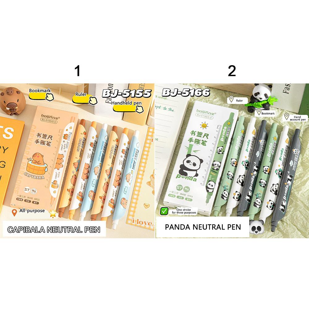 Press Capybara Gel Pen Bookmark Ruler Signature Pen Cute Panda Black Gel Pen