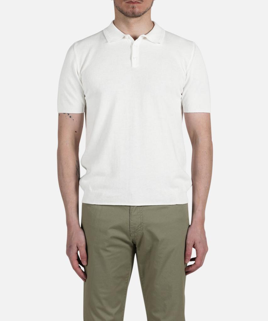 PANICALE Ivory Herringbone Cotton Short Sleeve Polo Knit