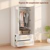 Bedroom Wardrobe with Mirror, 2 Drawers, 2 Doors, Hanging Rail, 80 x 50 x 180 cm, White