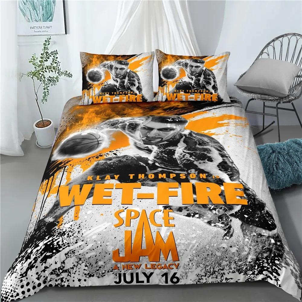 Ensemble de literie Anime Space Jam A New Legacy Housse de couette Taie d'oreiller Décoration de chambre à coucher pour adultes et enfants Cadeau Simple Double Grande Taille 135x200cm (3pcs)