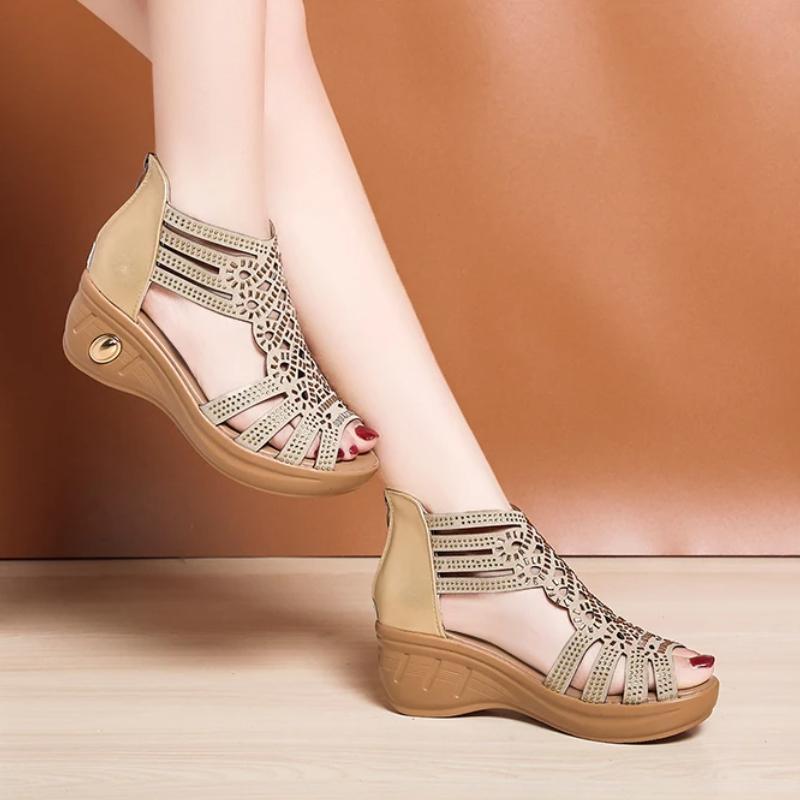 European and American Fish Mouth Sandals 2024 New Summer Slope Heels Elegant Hollow Women's Sandals Elegant High Heels Luxury