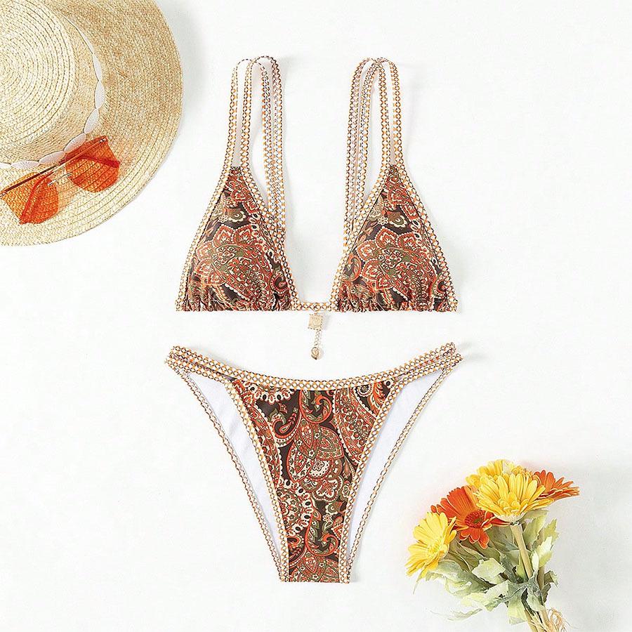 

Европейский и американский сексуальный купальник бикини с принтом и двойными бретелями без спинки для женщин - Новинка Medium оранжевый