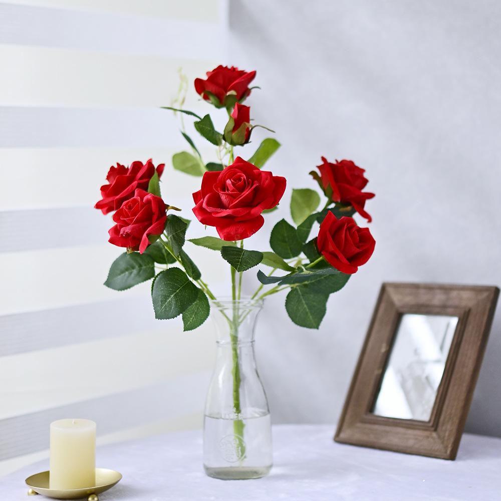 Simulation Flower Rose Bouquet 7 Heads Flannel Rose Wedding Flower Arrangement Table Hand Bouquet Home Decoration Photography Props