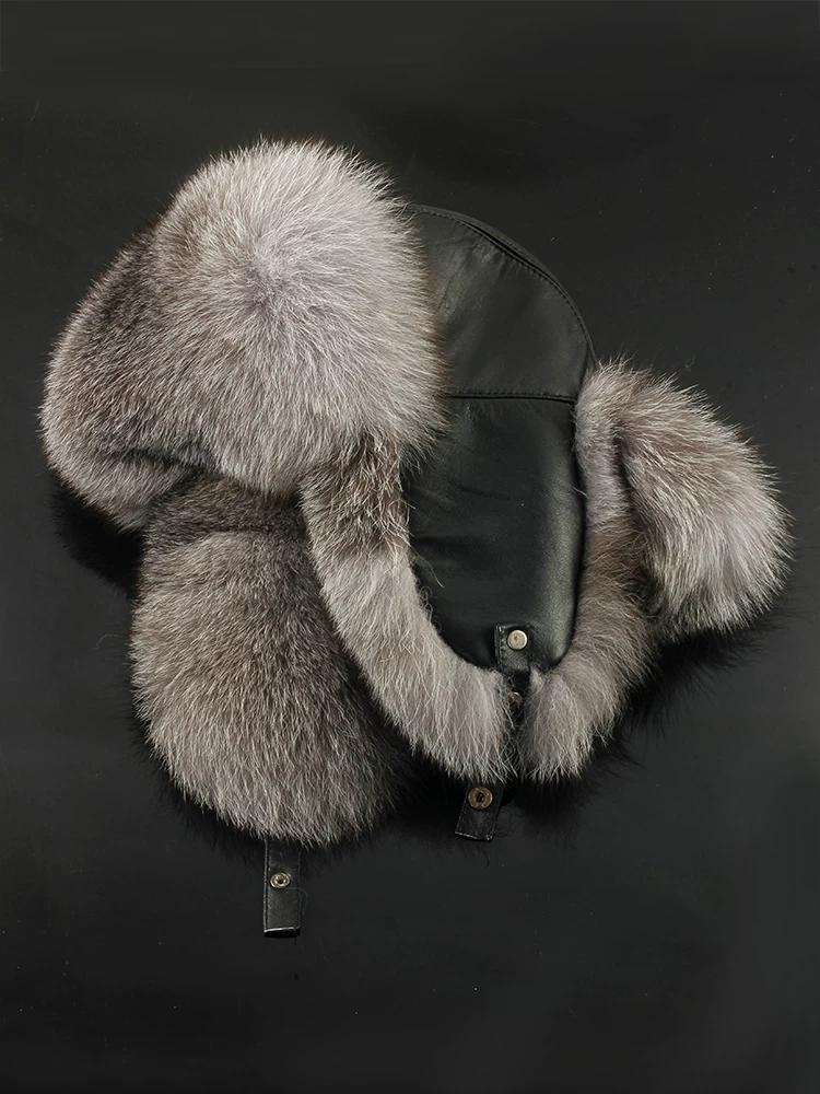 New fox hair Lei Feng hat, Northeast cotton hat, middle-aged and elderly men's ear protection outdoor warm leather hat in autumn and winter