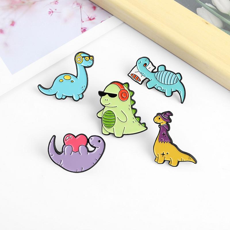 Creative Cartoon Dinosaur Headphone Alloy Badge Brooch For Decoration Unique