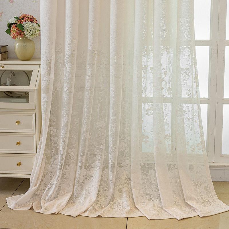 Sheer Curtains White Embroidered Floral Voile Drapes for Living Room Bedroom