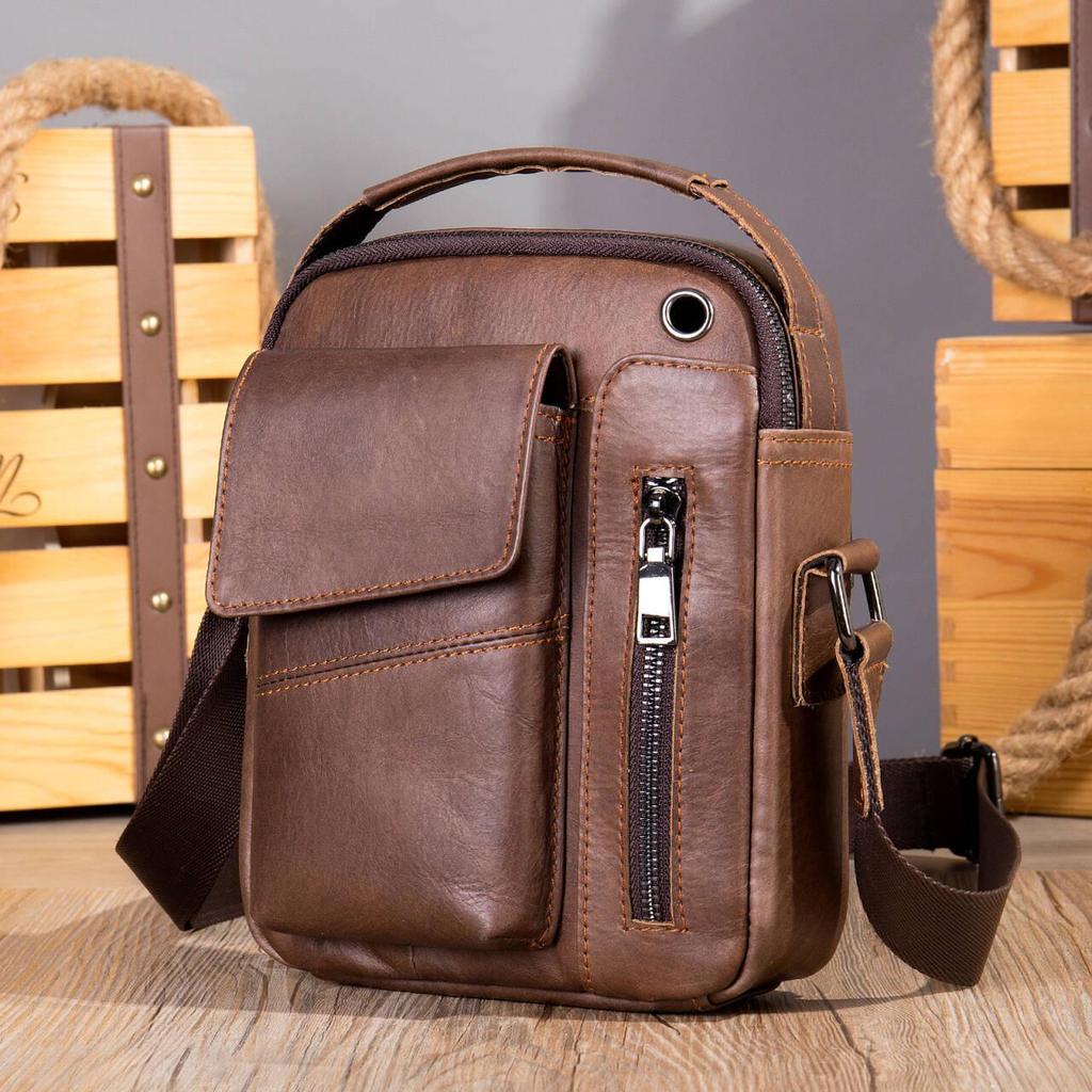Top Grain Genuine Leather Men's Crossbody Shoulder Bag - Luxury Business & Commute Style