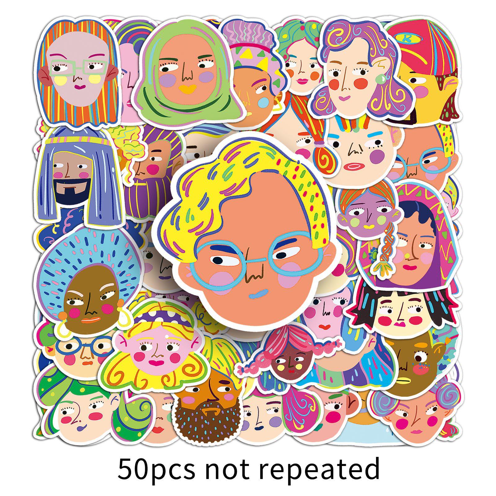 50 Hand-Painted Graffiti Character Stickers for Water Bottles, Suitcases, and Skateboards