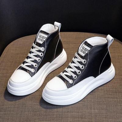 Spring Genuine Leather Women Autumn Sneakers High Top Vulcanized Shoes Ladies Casual Thick Bottom Winter Shoes Skate Female