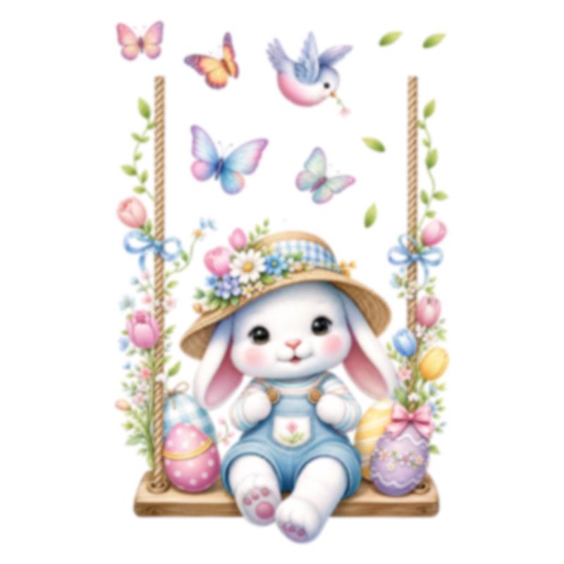 Easter Egg Basket Rabbit Static Window Sticker Self Adhesive Glass Door Showcase Decor