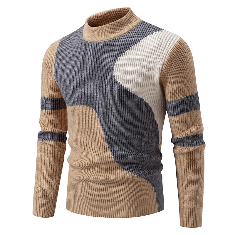Herren Strickpullover mit hohem Kragen, gestreifter Freizeitpullover, Winter warmer Rollkragenpullover, modischer Rundhalspullover