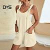 Salopette da donna senza maniche estiva casual corta salopette tuta larga in cotone con tasche abiti da spiaggia per viaggio vacanza