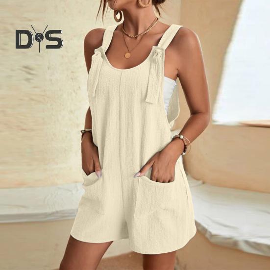 Salopette da donna senza maniche estiva casual corta salopette tuta larga in cotone con tasche abiti da spiaggia per viaggio vacanza