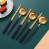 Reusable Chopstick and Spoon Set,Stainless Steel Korean Spoons Chopsticks,Metal Chopsticks Spoons Set of 3 Dinnerware For Home or Restaurant,Black