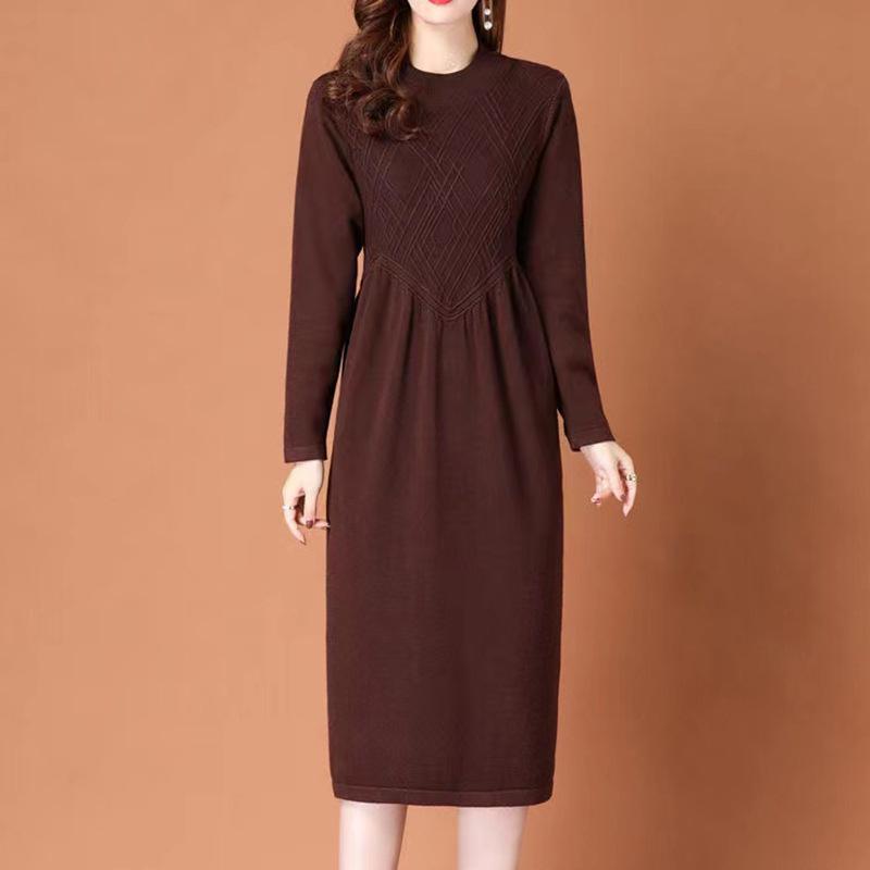 2023 Autumn/Winter Women's Oversized Knit Wool Dress, Knee-Length, Plus Size, Stylish, Belly Covering, Thick Fabric