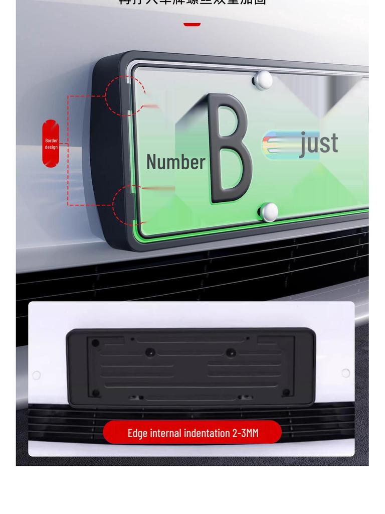 Tesla Model 3/Y Kennzeichenhalterahmen - Neue Version, Halterung mit vollem Schutz