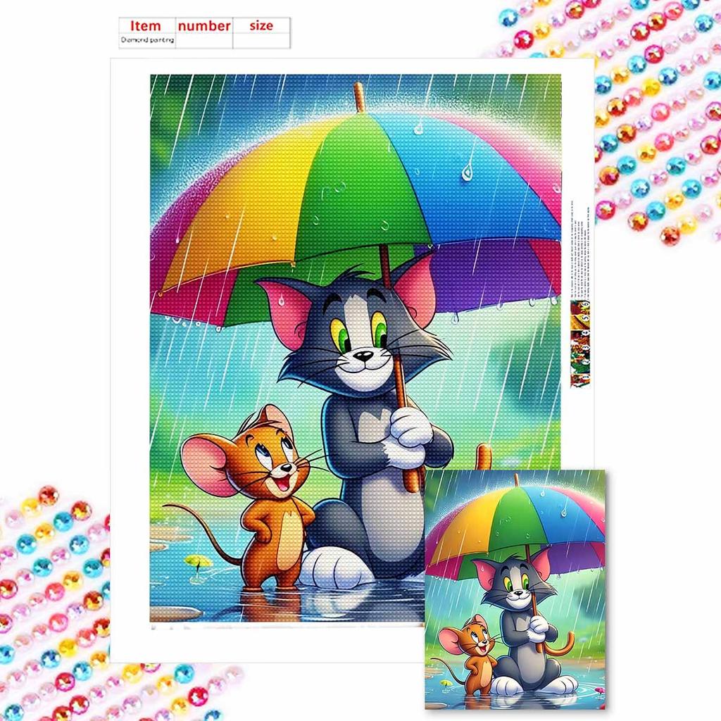 5D DIY Diamond Art Painting Kits for Adults, Jerry and Tom Full Round Crystal Diamond Kits for Beginner for Home Wall Decorate