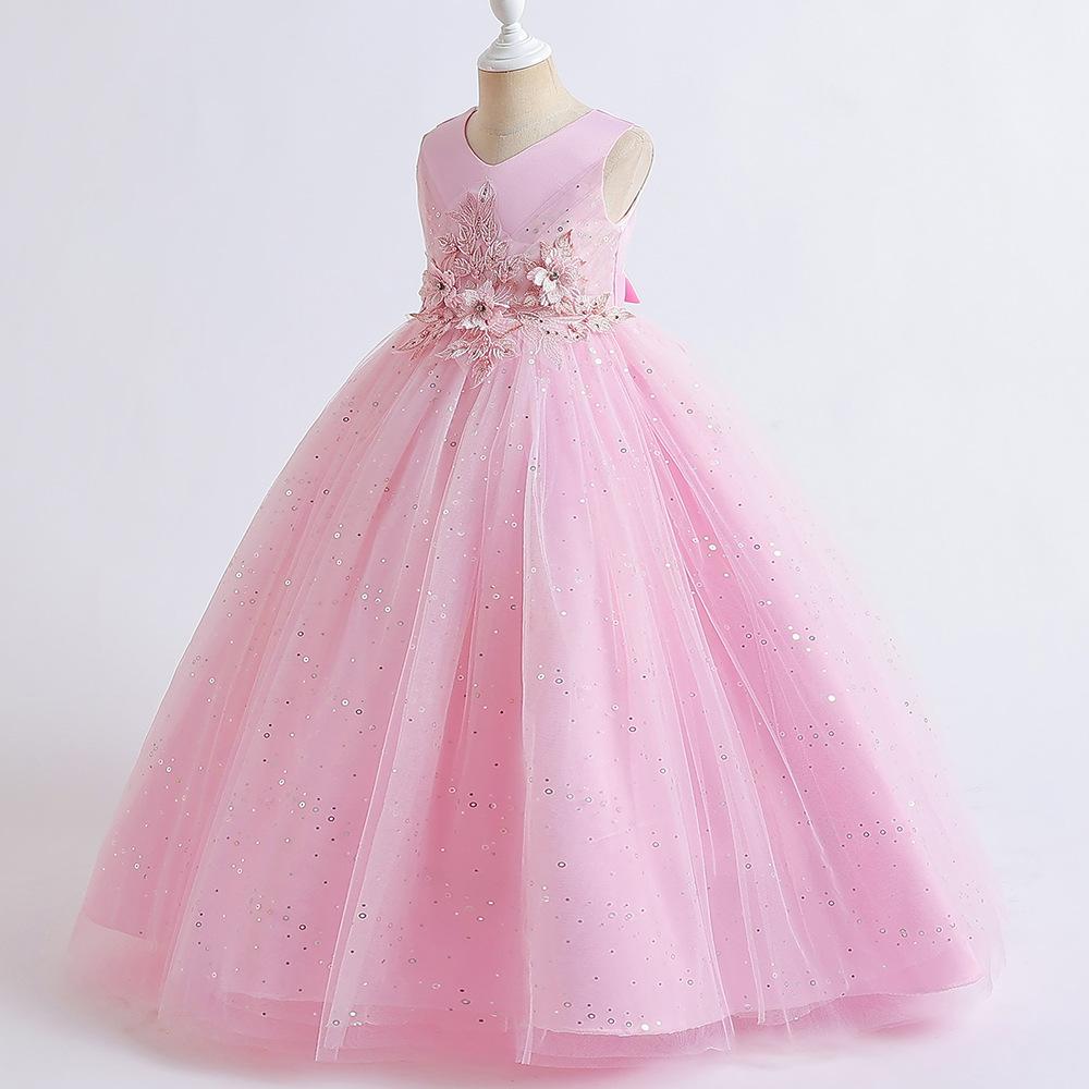 

Children s Long Wedding Dress Princess Dress Performance Costume Birthday Girl s Dress 120 рожевий