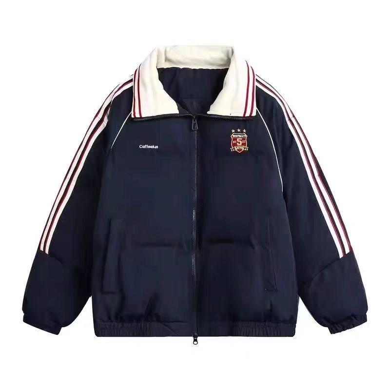 American retro embroidery label lapel cotton jacket female student winter loose versatile thickened bread clothes tide