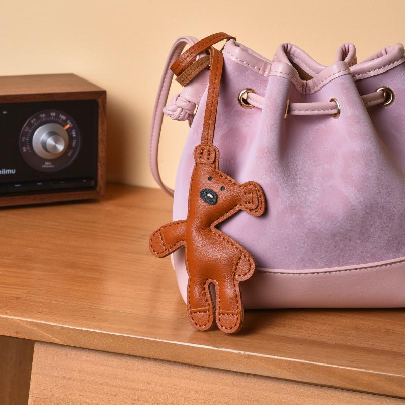 Miu Style Handmade Cute Bear Leather Bag Charm Keychain with Lanyard