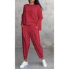 Women's Solid Color Crew Neck Long Sleeve Top & Pleated Pocket Harem Pants 2 Piece Loungewear Outfit Set