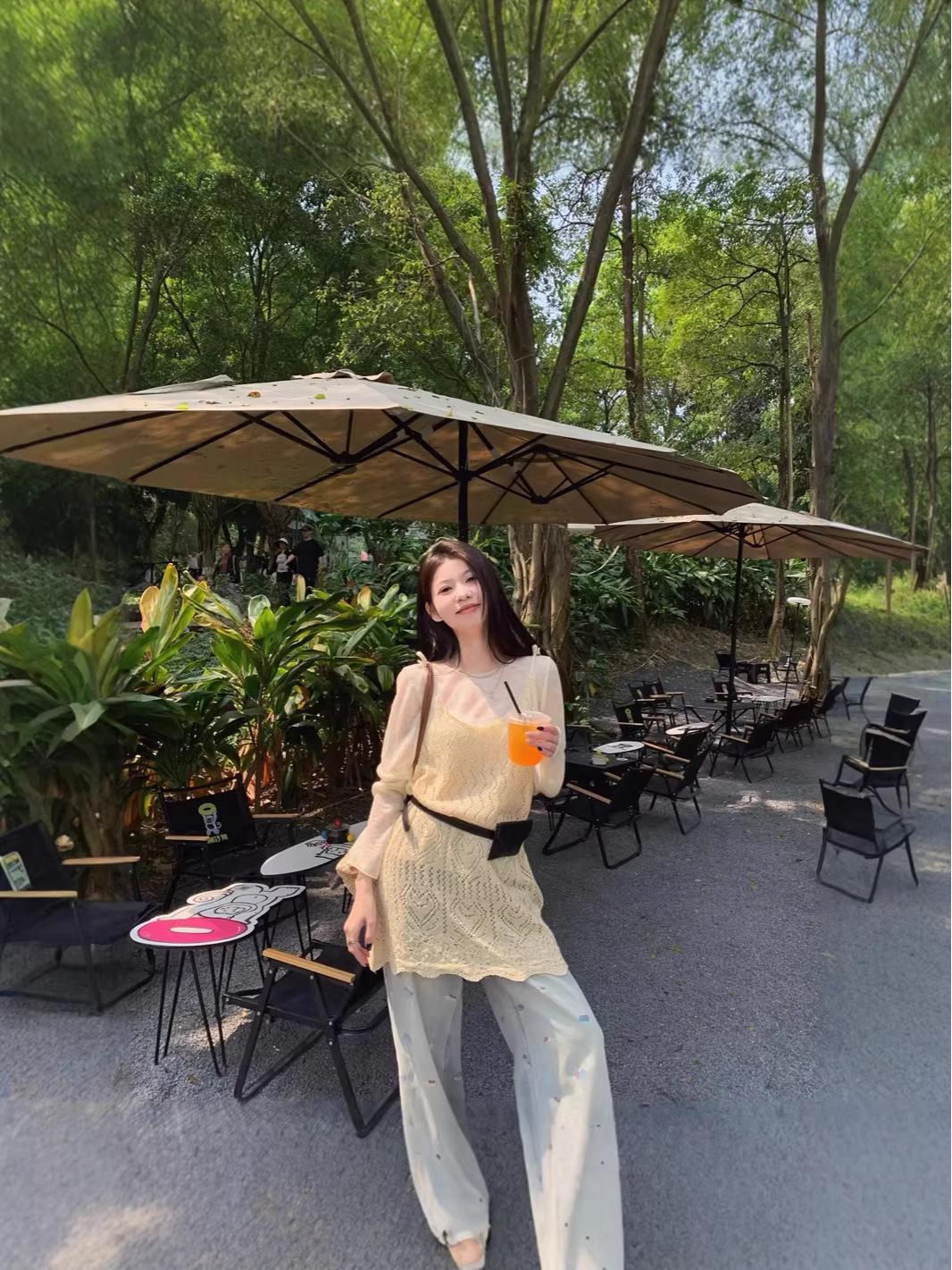 2026 Spring Sun Protection Knit Top, Hollow Camisole Dress & Jeans Set S