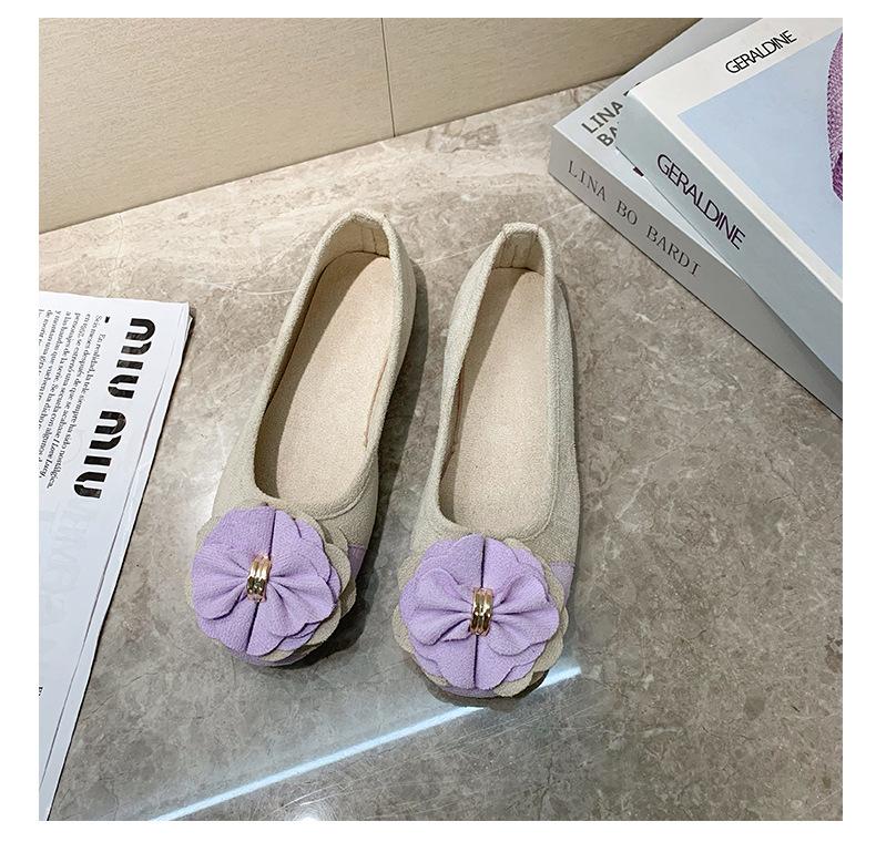 Women's Plus Size Bow Flower Color-block Square-toe Flat Shoes