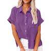 Summer Solid Color Single Breasted Shirt Women's Casual Lapel Short Sleeve Loose Blouse Top