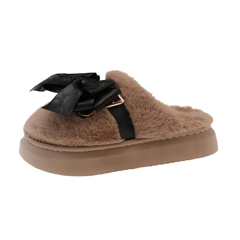 Fairy Wind Bow Slippers Female 2025 Autumn and Winter Fashion Girl Heart Indoor Warm Ins Plush Cotton Slippers