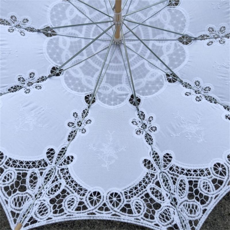 Handgefertigter Baumwollspitzen-Sonnenschirm Künstlerische Blumenstickerei Hochzeitsschirm Outdoor Sonne