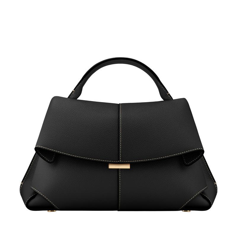 

Real Leather Bag for Women, New French Niche Design, Fashionable Pleated Shoulder Handbag, Smile Bag with gift box card чорний
