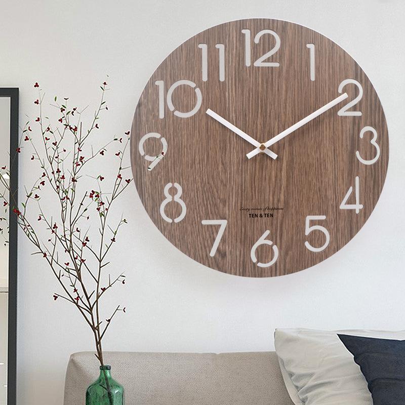 Круглые деревянные часы 14 дюймов для гостиной, скандинавские минималистичные деревянные настенные часы, креативные часы из древесноволокнистой плиты 14 inches