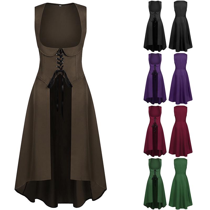 Abito Medievale Retro da Donna a Metà Lunghezza 2025 per Cosplay e Spettacolo, Collezione Primavera/Autunno