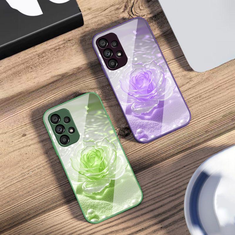 Gradient Crystal Rose For Samsung S 25 S25 Edge S25Ultra S8 S9 S10 20 U ltra S21 Pro S22 Plus S23 FE S24 Ultra Glass Phone Case