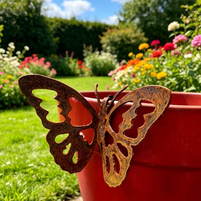 Garden Hanging Butterfly Figurine Decoration Iron Butterfly Ornament Outdoor Fence Yard Cute Iron Statue Gift