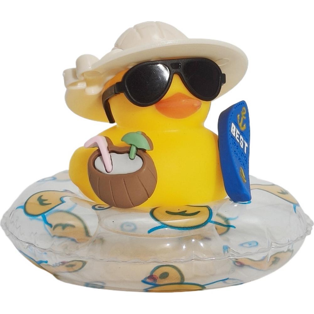 Car Dashboard Ornaments Summer Little Yellow Duck Coconut Skateboard Hat Rubber Squeeze Duck Cute Car Decoration
