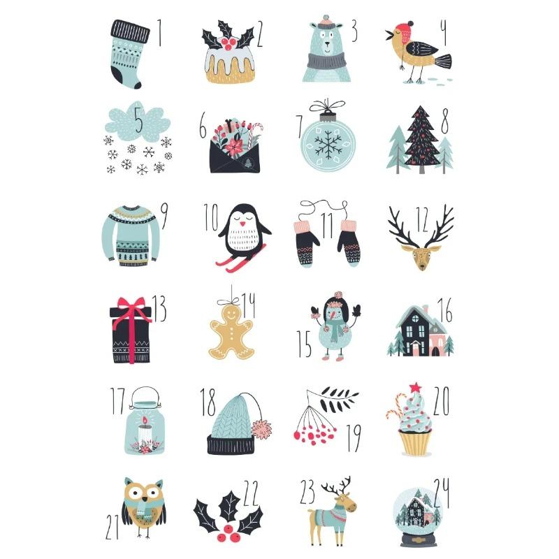 1sheet Merry Christmas Stickers Advent Calendar Number Sticker Handmade Cookie Candy Gift Seal Label Paper Sticker