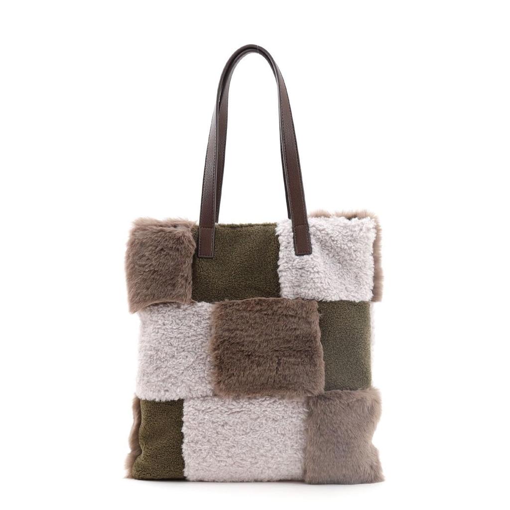 Nananoel pappy Eco-Fur Patchwork Tote BagA4 Size, Size 2553311016, Large Gray (391)
