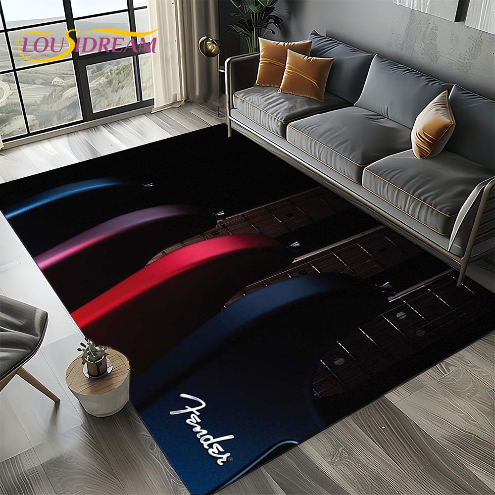 27 Styl Nowy Fender Retro Gitara Instrumenty Muzyka Dywan 3D do Salonu Sypialni Domu Dekoracja Sofy, Antypoślizgowa Mata Podłogowa