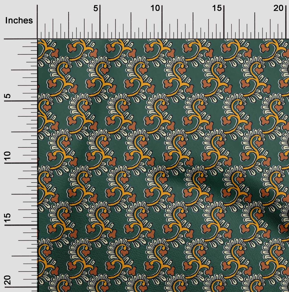 oneOone Cotton Flex Fabric Spiral & Floral Block Printed Craft Fabric BTY 40 Inch