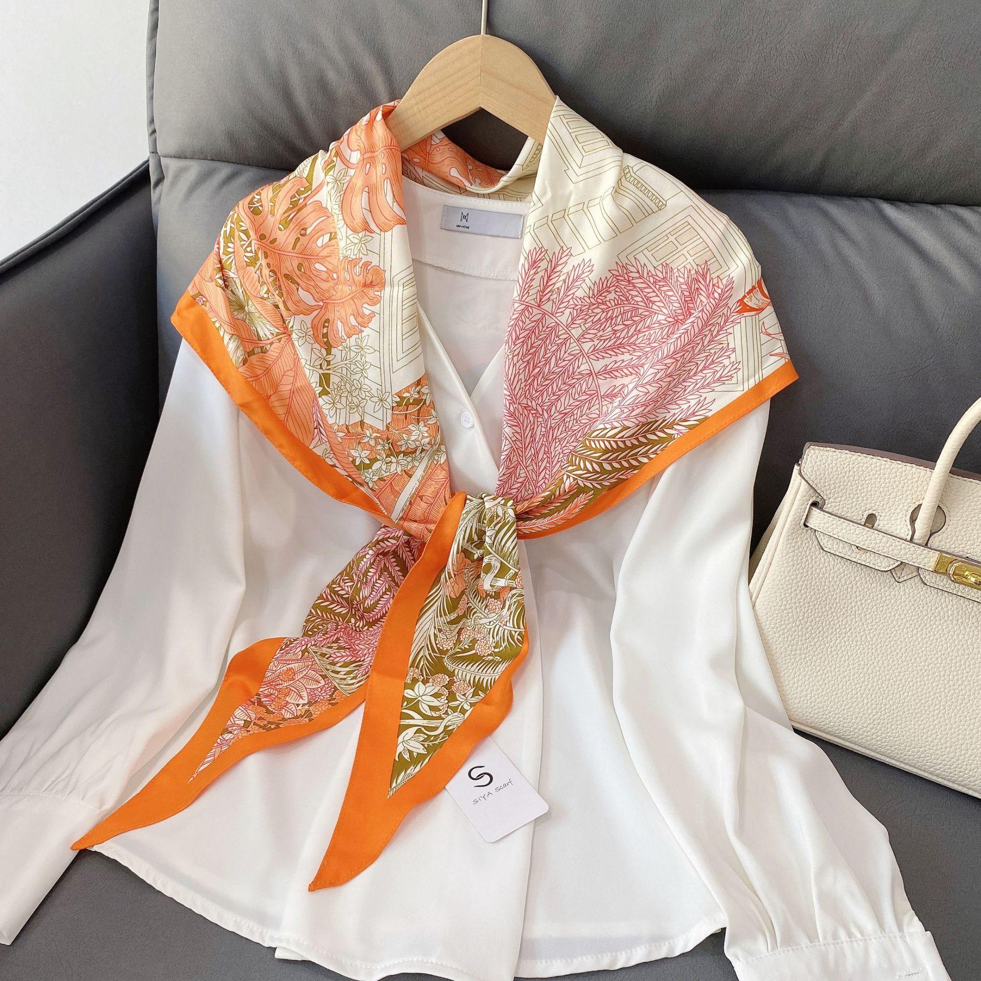 New summer products, pointed corner long silk scarves, women s geometric rhombus, Korean version of flowers and plants, streamers, thin decorative 170*50cm