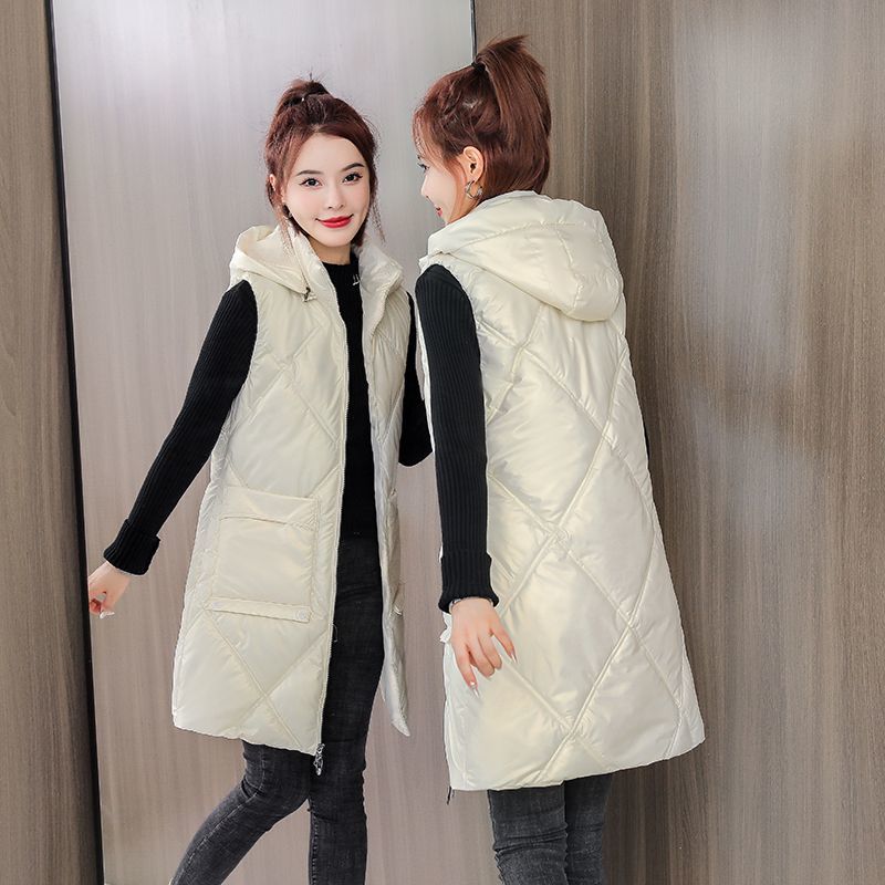 Detachable Down Cotton Vest For Women In Autumn Winter Mid To Long Style No Wash Cotton Vest Women's Shoulder Jacket Trend