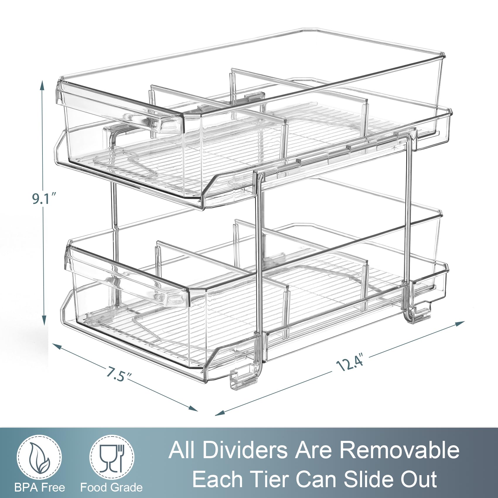 

2-х уровневый прозрачный органайзер с разделителями для шкафа/стойки, многофункциональный выдвижной контейнер для хранения - организация под раковиной на кухне чистый