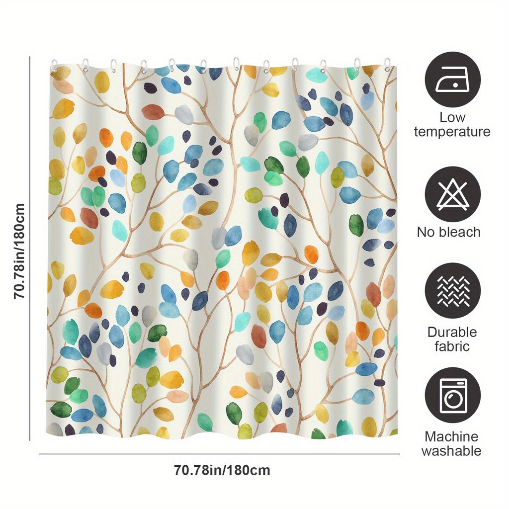 Watercolor Leaves Shower Curtain - Anti-Mold, Waterproof Bathroom Decor, Unique Gift, Stylish Design, Vibrant
