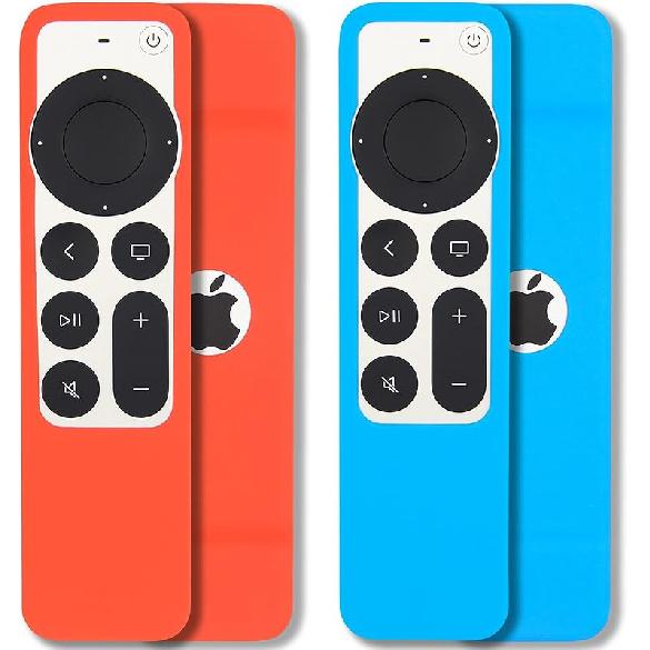 [2 Pack] Pinowu Remote Cover Case (Glowing in The Dark) Compatible with 2021 Apple TV Siri Remote (2nd Generation) - Lanyard Included, Anti Slip Sky Blue & Red