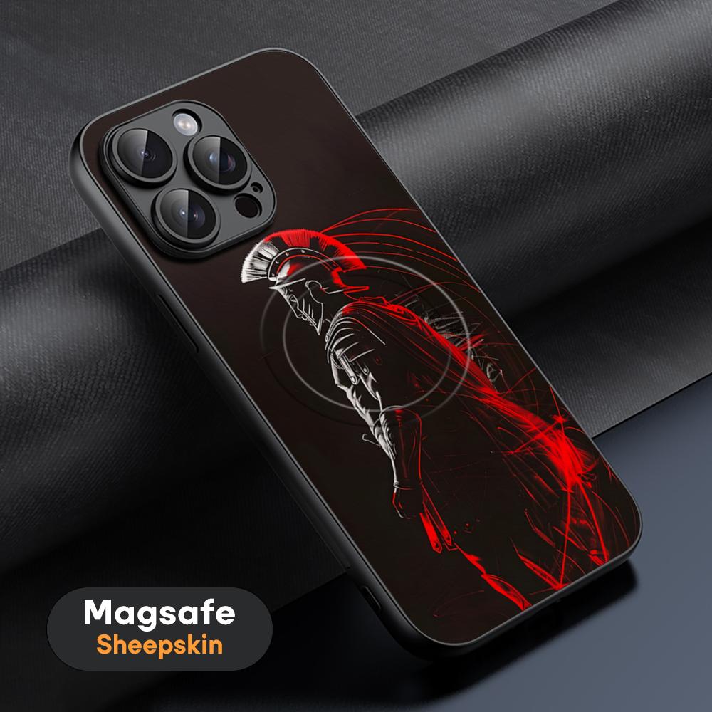 Spartan Warrior Hot Cool Phone Case For iPhone 17 16 15 14 13 12 11 Plus Pro Max  High-end Luxury Magsafe Sheepskin