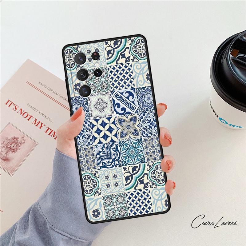 Moroccan Tile Rubber phone case For Samsung Galaxy S24 S25 S23 S22 Ultra Note 10 20 Plus S20 S21 FE Cover