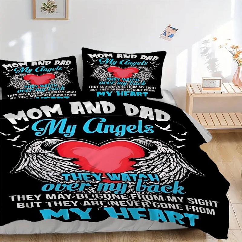 

3PCs Mom and Dad Love Quote Design Cover Set, Breathable Fabric, Machine Washable (1 Duvet Cover + 2 Pillowcases) (Without Quilt) yy250911147 135x200cm