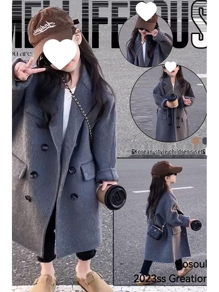 Haină de Lână Amestecată pentru Fete Coreene Toamnă/Iarnă 2025 - Palton Îngroșat, Căptușit cu Bumbac pentru Copii