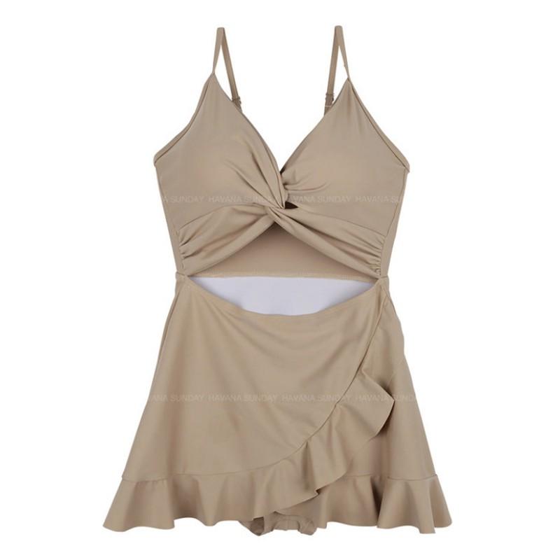 Modest One-Piece Swimsuit Women With Tummy Control Skirted Design Korean Style Vacation Swimwear